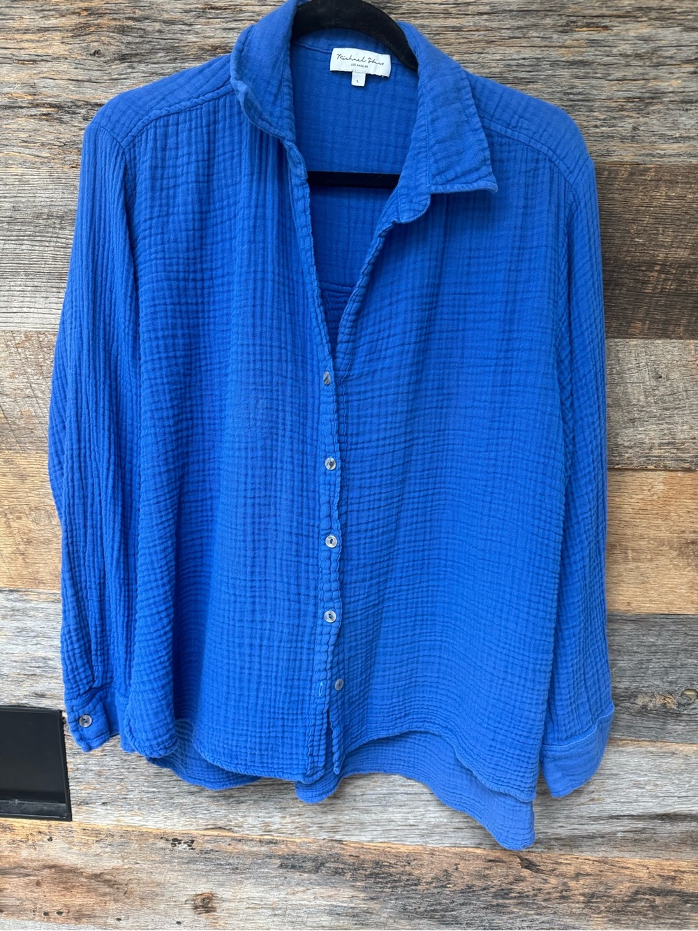 Michael Stars Textured Button-Front Shirt - Cobalt Blue